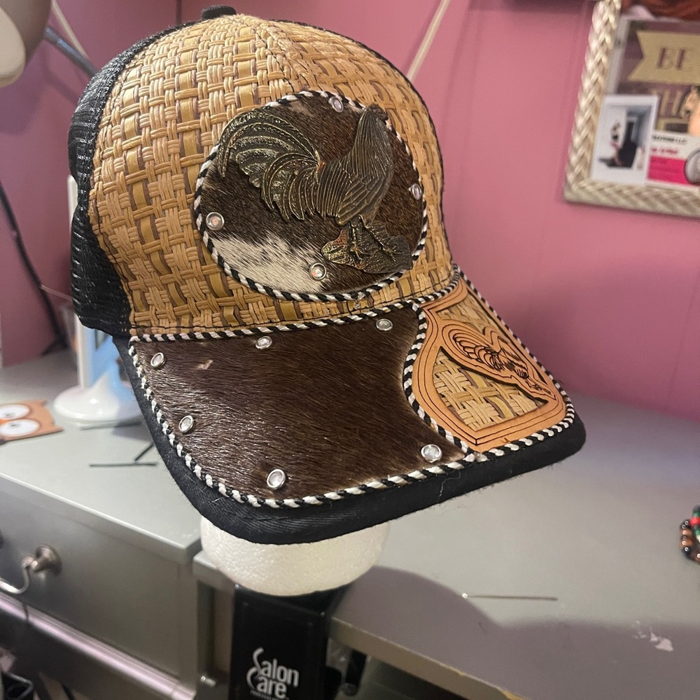 Brown And Black Rooster Patch Cap - image 1